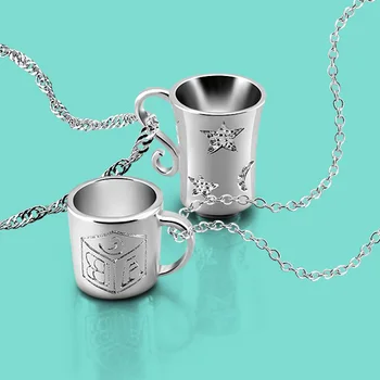 

Women 925 sterling silver necklace lovely glass pendant design solid silver chains waves charm jewelry necklace girl best gift