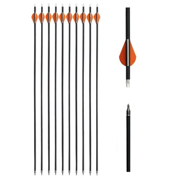 

12pcs Archery Carbon Arrow Hunting Spine 400 Arrow OD7.6mm Replaceable Arrowhead With Plastic Feather Vanes Carbon Arrow