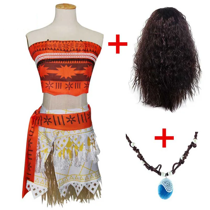 

Princess Moana Cosplay Costume for Children Vaiana Dress Up Clothes with Necklace for Halloween Costumes for Kids Girls