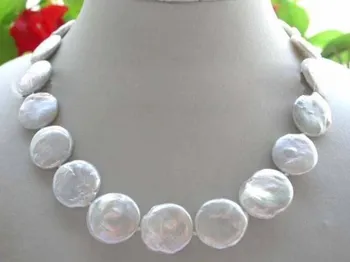 

18" Genuine Natural Pearl Necklace 20mm white coin Pearl Necklace