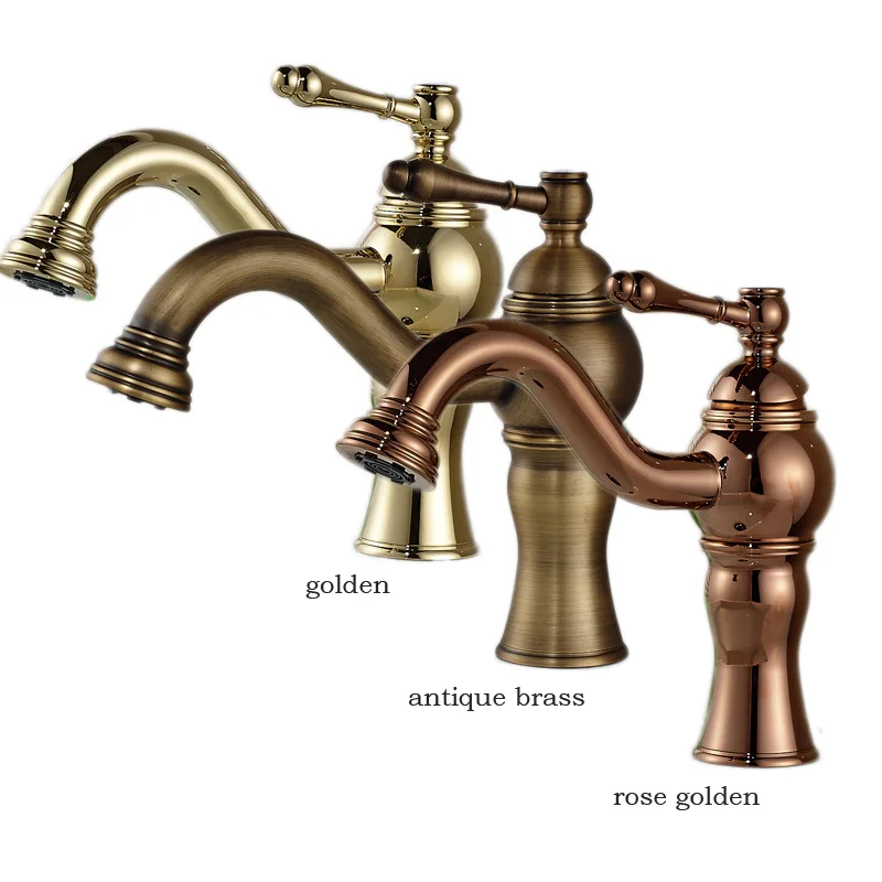 Golden Brass Bathroom Basin Mixer Single Lever Deck Mounted Washing Lavatory Sink Faucet Free Shipping