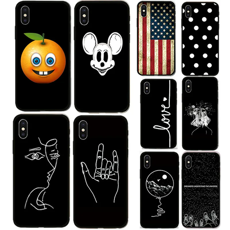 Fashion pattern Coqu Black TPU Soft Mobile Phone Case for Apple iPhone 7 8 Plus X Xs Max XR 5s 5 SE 6 6s Cover Coque |