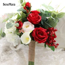 SexeMara Свадебные букеты моделирование чай Роза ягоды Калла Лилия невесты Эвкалиптовый букет желтый красный розовый фиолетовый
