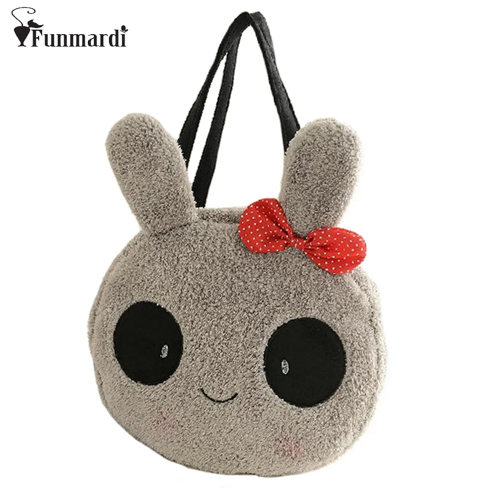 New arrival in winter cute cartoon panda with bow design velour women handbag Shoulder Bag totes