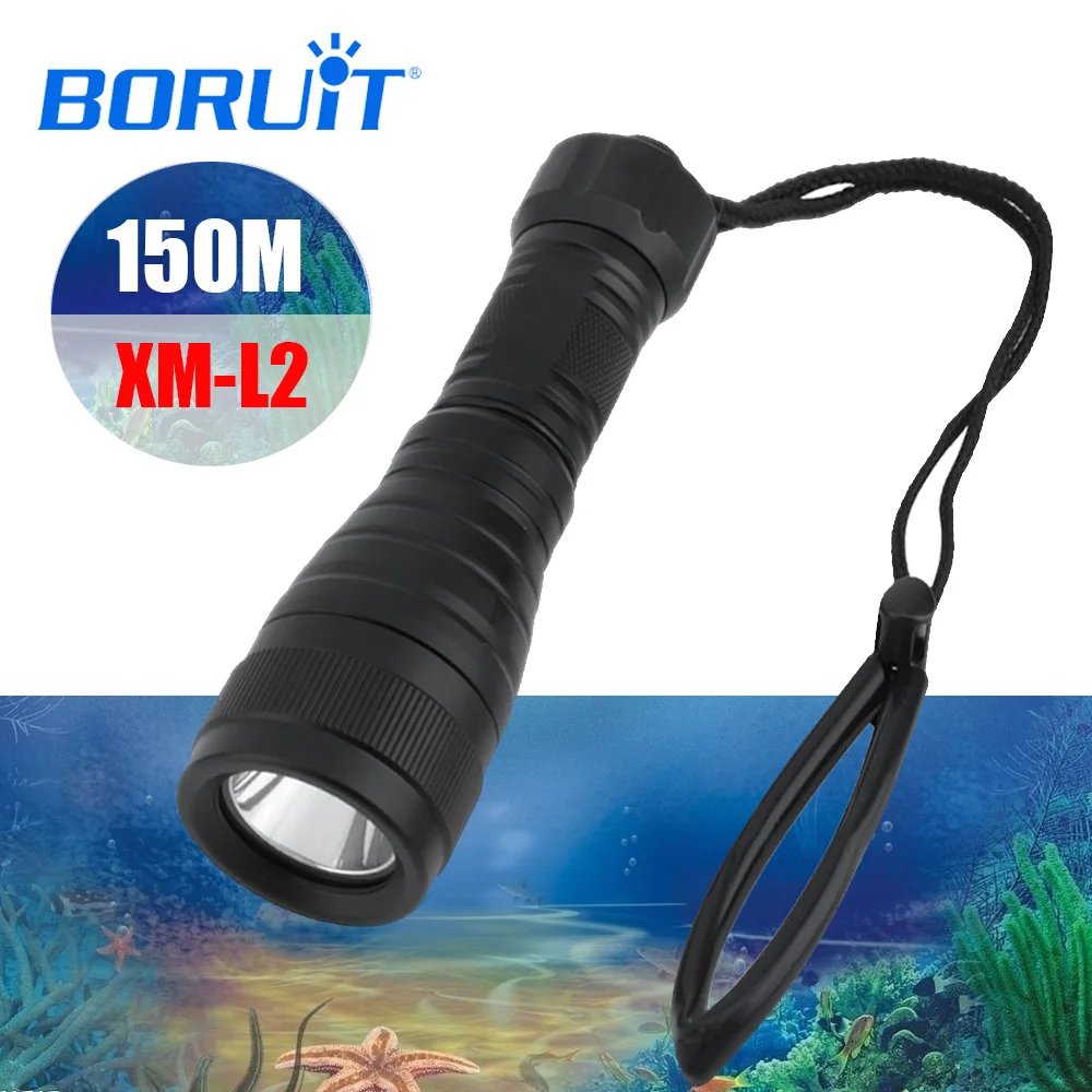 BORUIT XML L2 мощный светодио дный Дайвинг фонарик 150 м Подводные Факел Lanterna Водонепроницаемый Подводное фонарик для Adv