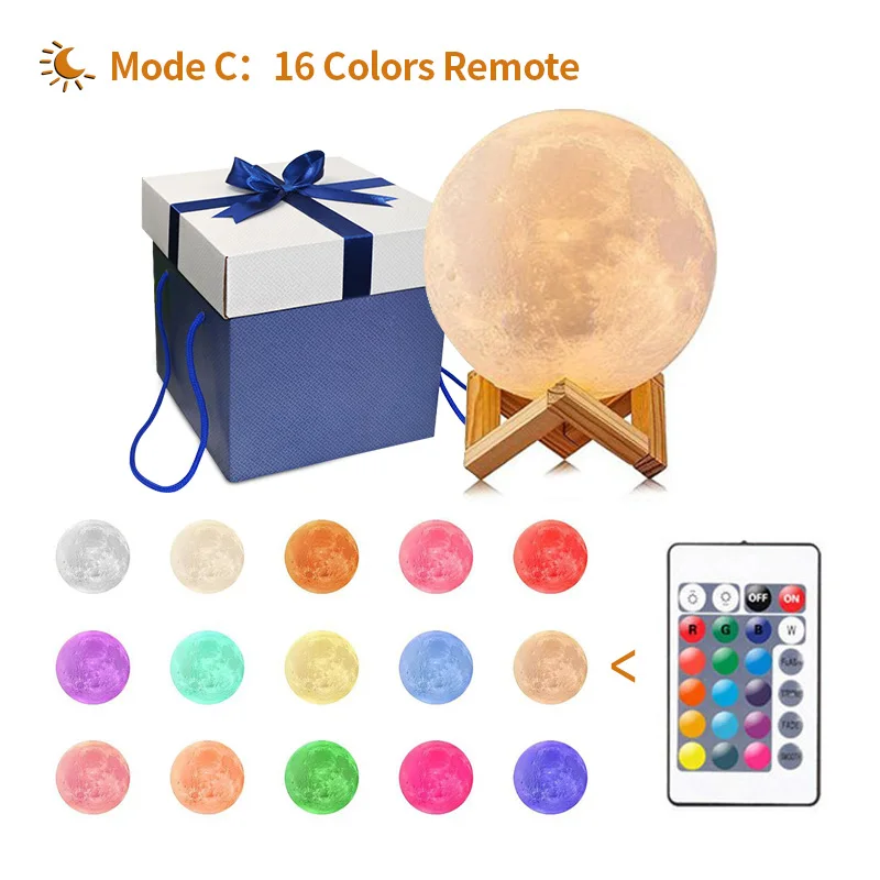 

3D Printing Moon Lamp Usb Rechargeable Moon Lamp 18cm 20cm 2 color 16 Color Led Remote Bedroom Decor Kid Gift Moon Light fixture