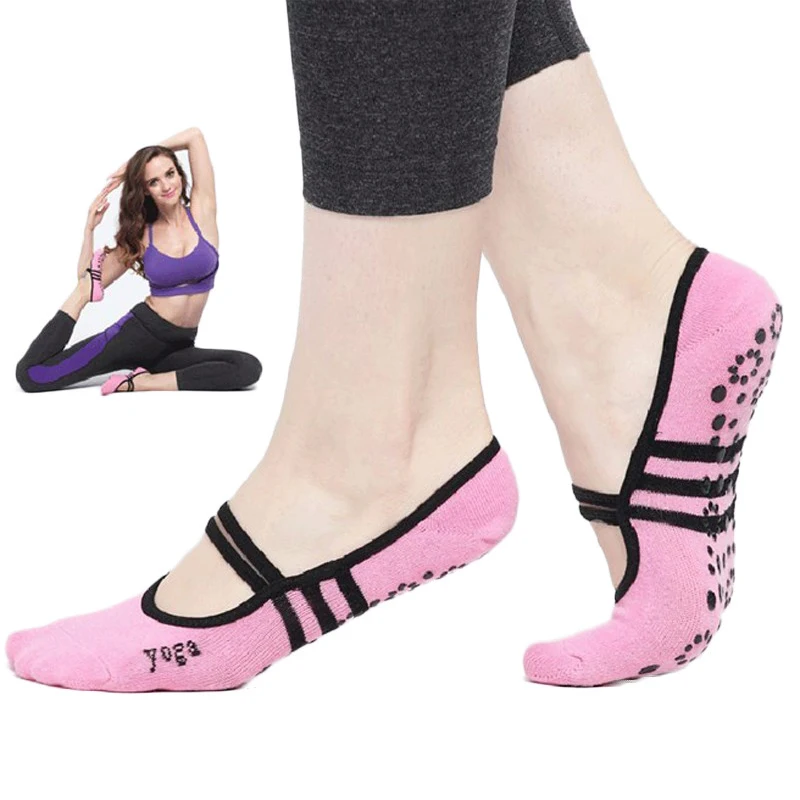 Розовый Для женщин Нескользящие хлопковые Носки для йоги Дамы Спорт Пилатес Носки для девочек Балетные костюмы Носки для девочек танец Носки для девочек