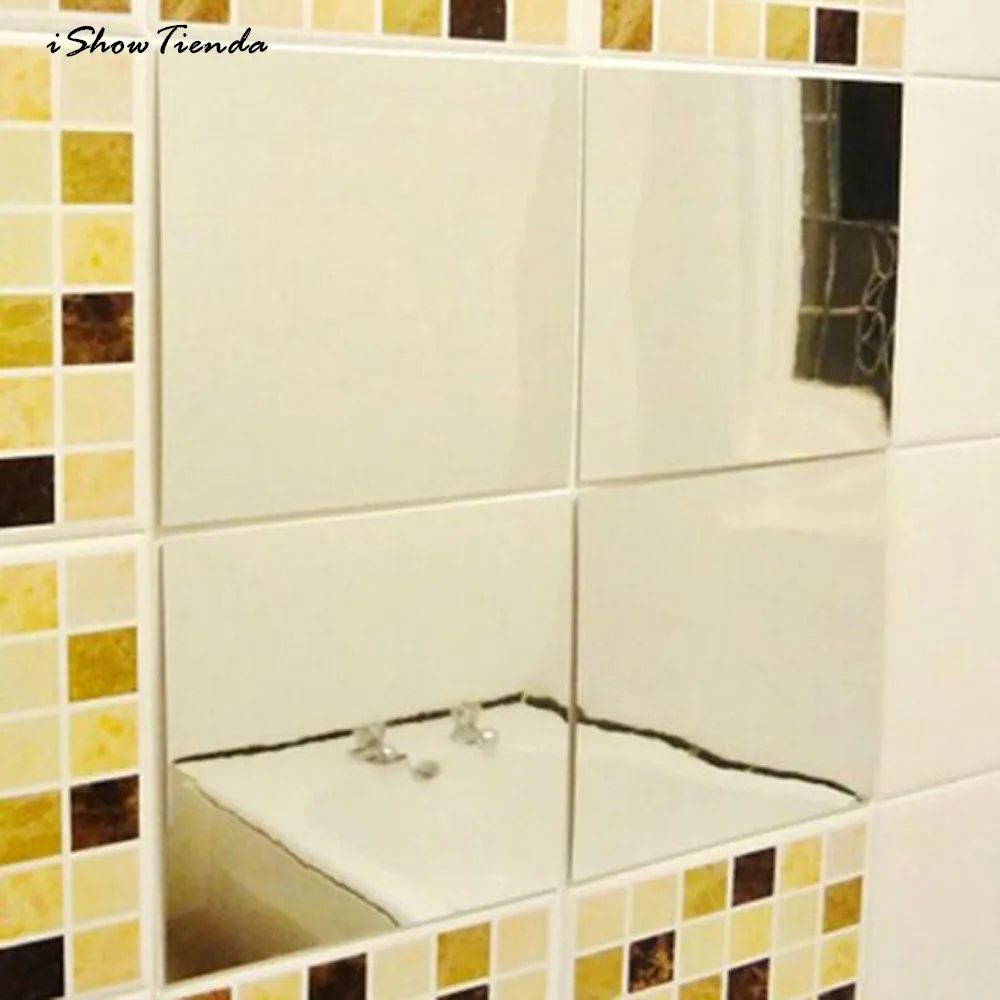 ISHOWTIENDA Hot 16pcs 15*15cm Mirror Tiles Self Adhesive Wall Stickers ...
