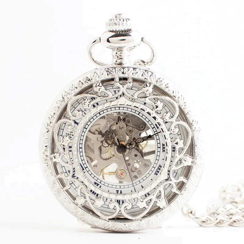 Pocket watch hollow back through mechanical watch hollow carved retro fashion clamshell upscale retro flower vine