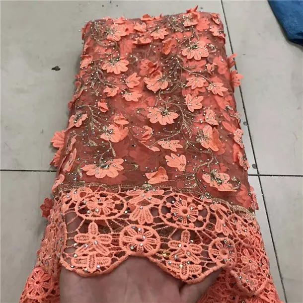 

Nigerian Lace Fabrics For Wedding 2017 African Lace Fabric With Stone High Quality orange Embroidery French Lace