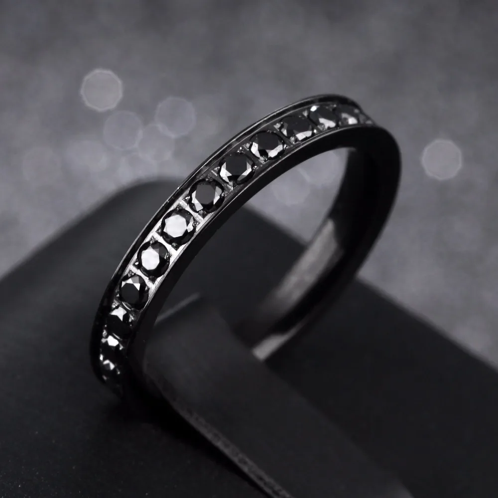 2018 New Fashion Ultra Thin Men's Ring Stainless Steel Ring Pave Black CZ Male Boy Finger Ring Jewelry Christmas Birthday Gifts