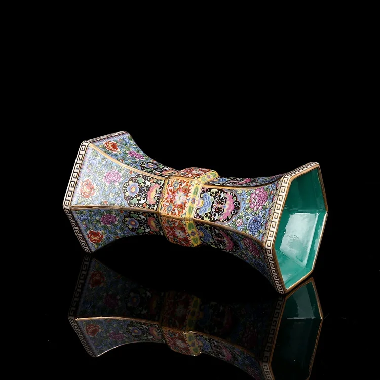 Эмаль Qianlong год династии Цин Золотая Шестигранная ваза антикварная фарфоровая коллекция антикварного фарфора