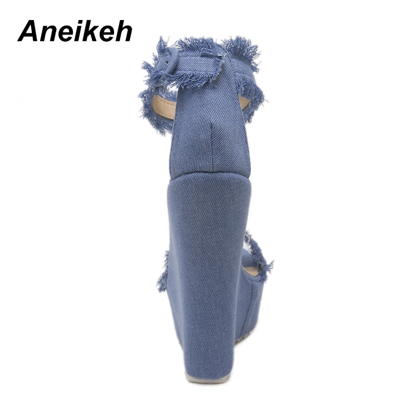 Aneikeh 2018 осенние модные сексуальные холщовые туфли на танкетке с высоким каблуком