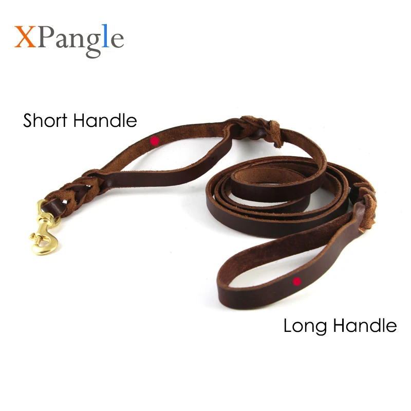 XPangle Cowhide Dog Leash 2 Handles Leashes Leads for Medium Large Dogs