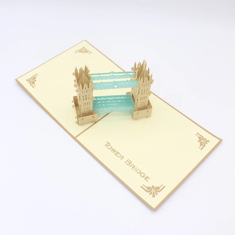  3D Laser Cut Handmade Retro Cover Double Color London Tower Bridge Paper Invitation Greeting Cards  - 33014494081