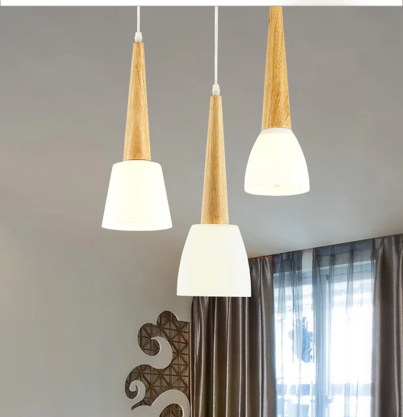 

2016 new Modern minimalist LED lamp three Nordic Restaurant Bar creative wooden Glass pandent lights