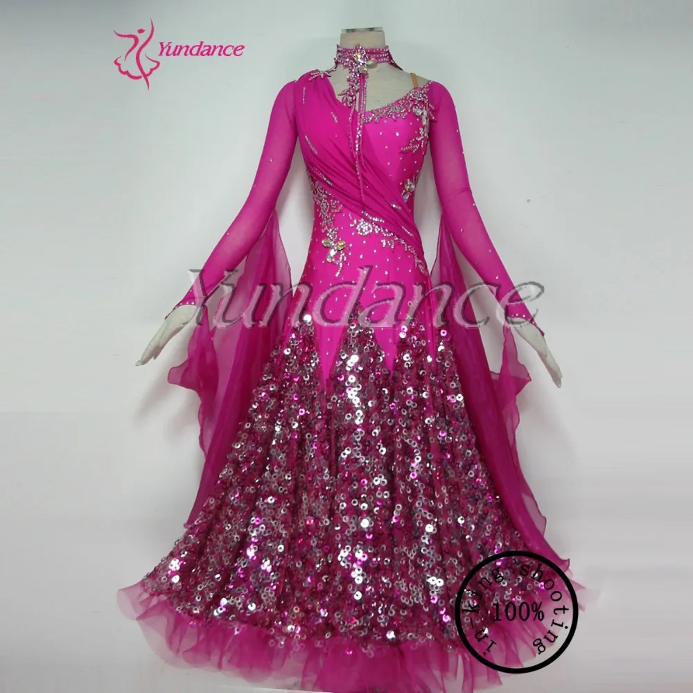Вишневое розовое модное женское с пайетками платье для танцев на заказ B-12511