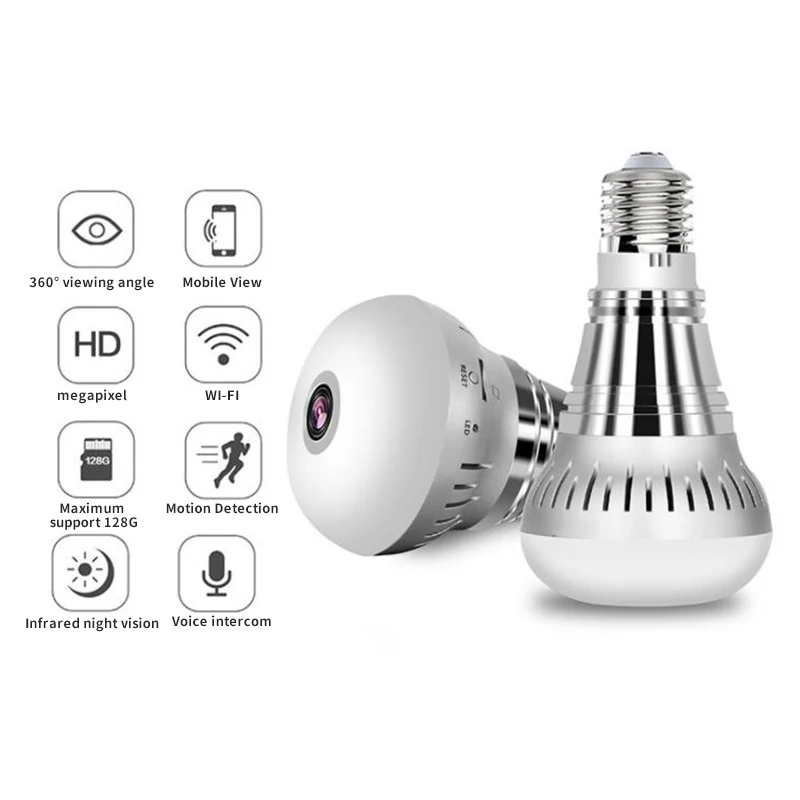 

LED Light 1080P Wireless Panoramic Home Security WiFi CCTV Fisheye Bulb Lamp IP Camera 360 Degree Night Vision Baby Monitor