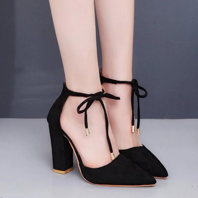 

2019 latest fashion point non-slip wear-resistant thick with comfortable suede high heel women's shoes