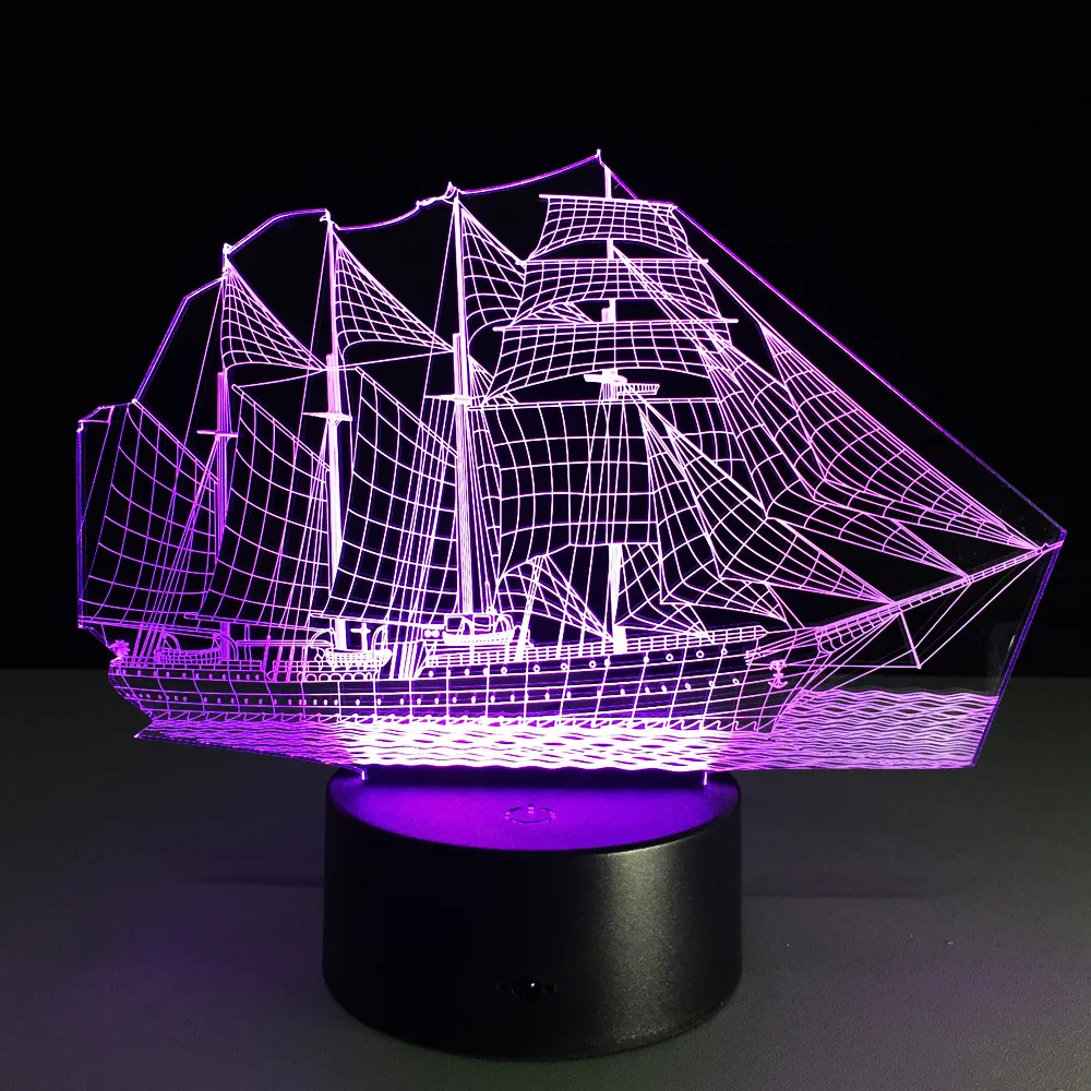Luzes da Noite barco de vela-3d optical illusion Item : Sail Boat 3d Lamp