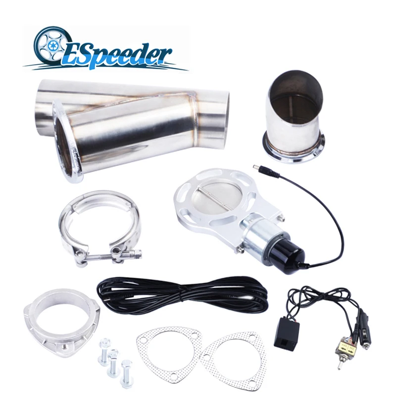ESPEEDER 3.0 Inch Exhaust Cutout Manual Control Kit Header Stainless