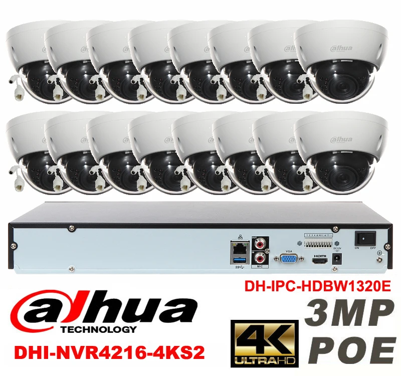 

Dahua original 16CH 3MP H2.64 DH-IPC-HDBW1320E 16pcs Dome CCTV IP security camera POE DAHUA DHI-NVR4216-4KS2 network camera kit
