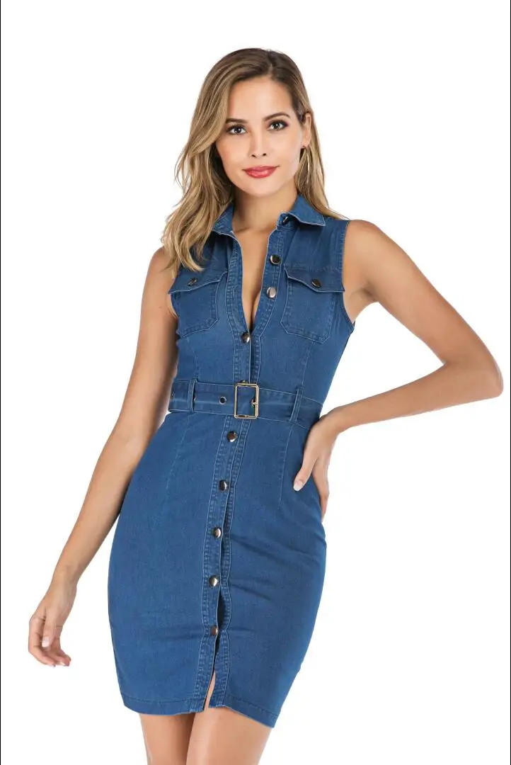 Сексуальное весенне-осеннее джинсовое платье, женское брендовое эластичное тонкое элегантное платье, ковбойское винтажное облегающее платье миди на пуговицах, Vestido - Цвет: MR-H19302-Blue