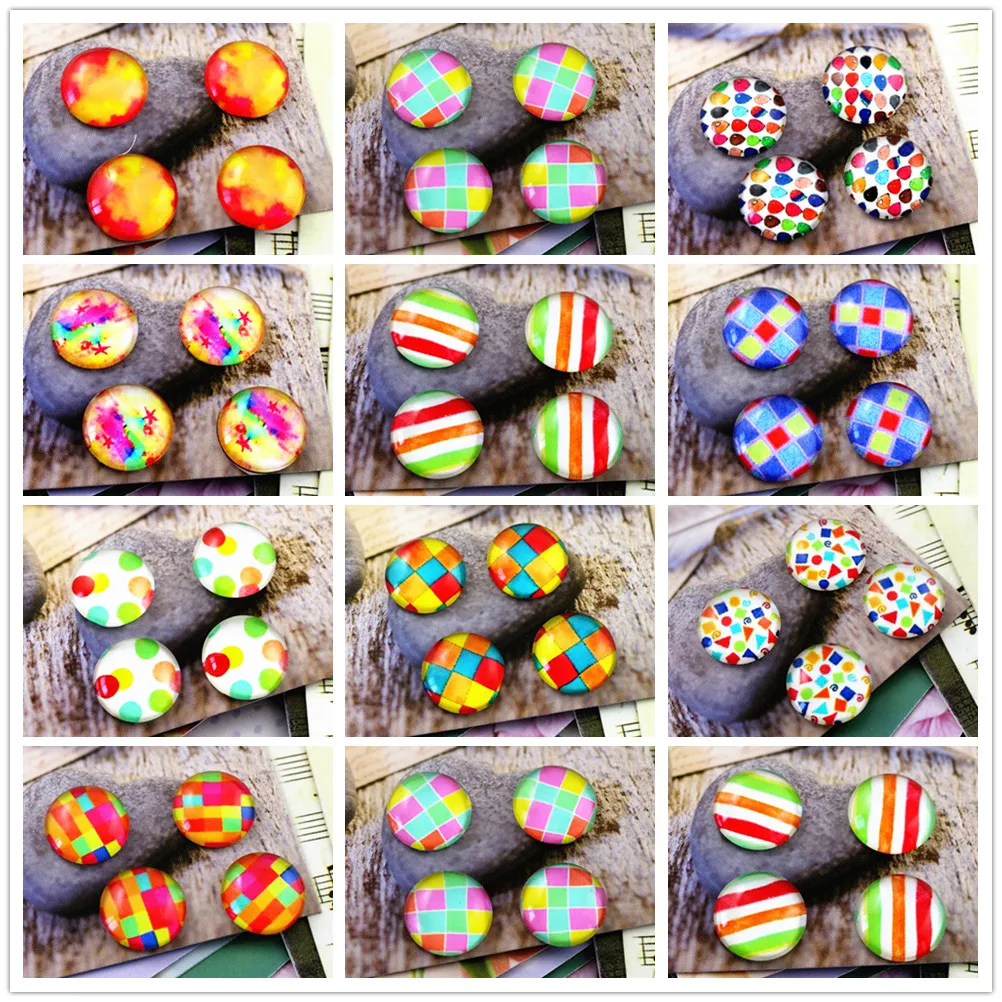 

New Fashion 20pcs 12mm Handmade Photo Glass Cabochons (Color wave point series)