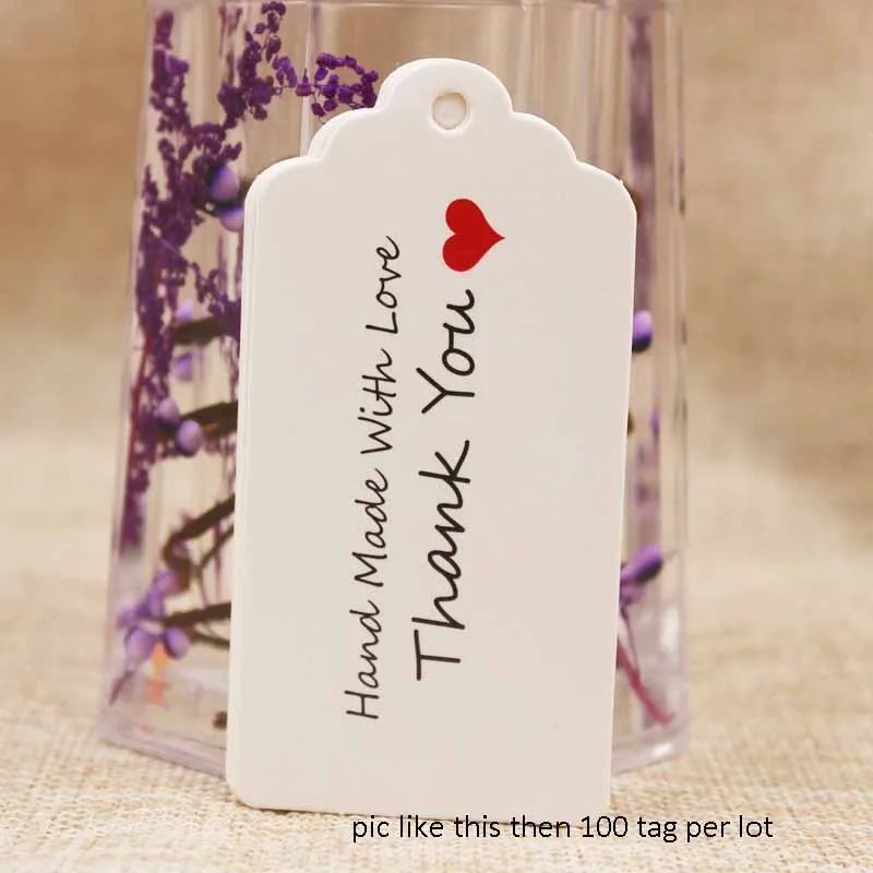 100tagas pic 5*3 см крафт/белый DIy Handmde тег этикетка с красным сердцем Подарочная этикетка бирка спасибо бумажные конфеты/Свадебные сувениры этикетки 50 шт+ 50 струн - Цвет: 100tagas pic