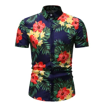 

Fashion Casual Short Sleeve Print Shirt Men 2019 Summer Cool Tops Leaf Flowers Hawaiian Printed Shirts Male Boho Beach Shirts