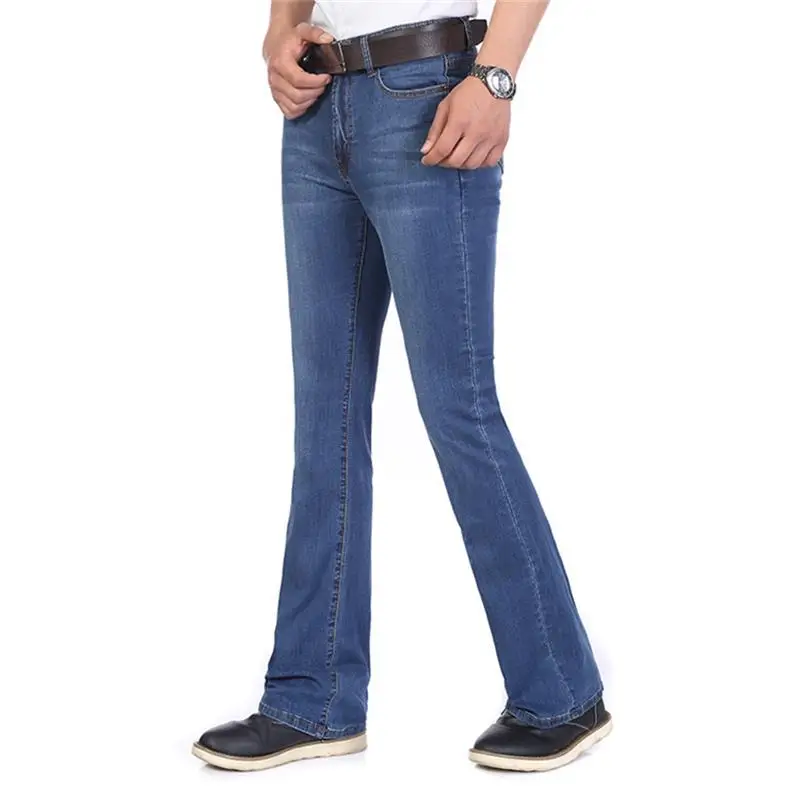 High Quality Men's Summer Thin Boot Cut Jeans Male Mid Waist Business Waterwash Denim Pants  flares Trousers 26-38 6