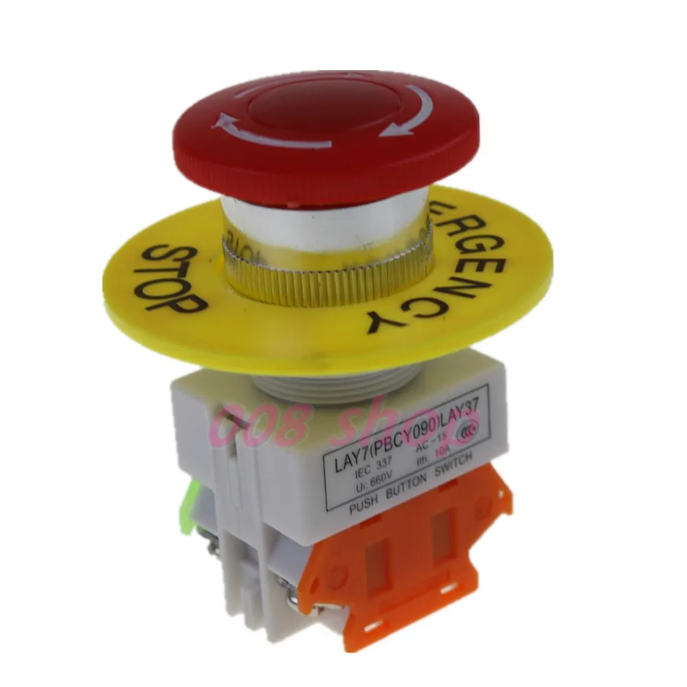 

Red Mushroom Cap 1NO 1NC DPST Emergency Stop Push Button Switch AC 660V 10A