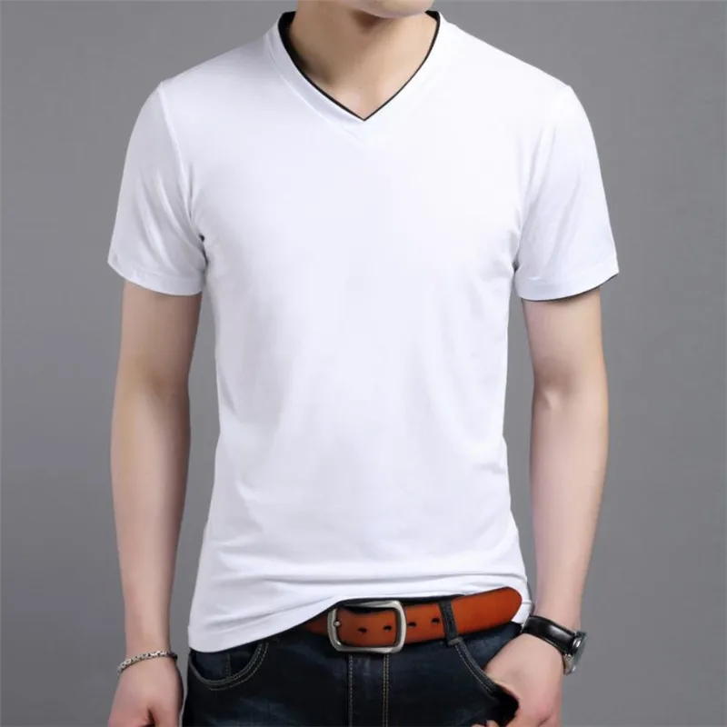 

summer Men's T-shirts Cotton Short-sleeved T-shirts Men Causal Fashion Slim V Neck T Shirts Europe S-3XL
