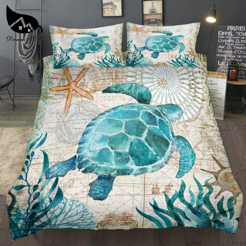 Dream Ns Dropship Special 3d Turtle Sea Duvet Cover Nautical Map