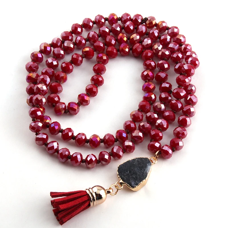 Free Shipping Fashio Artisan Halsband Red Glass Knotted Druzy and Tassel Pendant Necklaces | Украшения и аксессуары