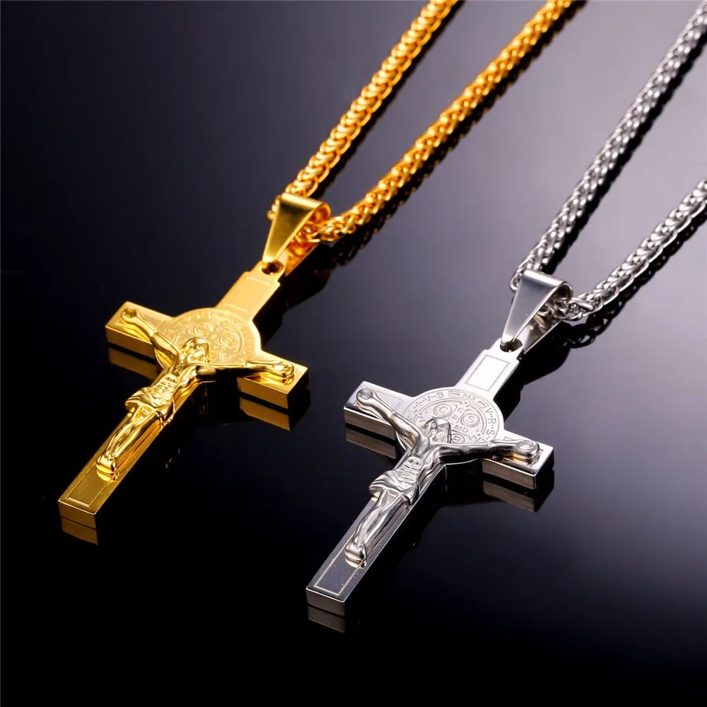 U7 Латинский Крест Ожерелье Для Мужчин Женщин Позолоченный Крест Из Нержавеющей Стали Христианские Ювелирные Изделия P726