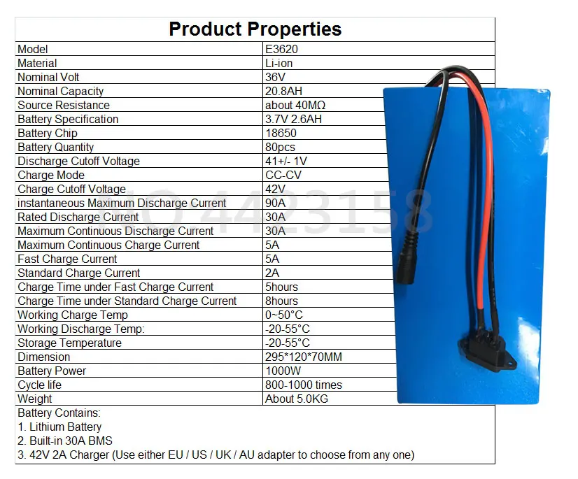 36V20.8AH-1000W-3pin