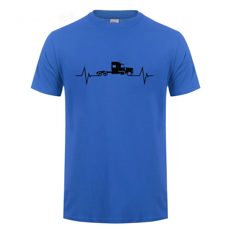 Сердцебиение футболка с изображением грузовика Забавный подарок на день рождения Father's Day подарок для Для мужчин Муж папа Кепка-тракер водителя грузовика хлопковые футболки Топ - Цвет: Blue