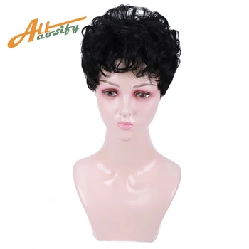 

Allaosify Short Pixie Cut Wigs with Natural Bangs Short Wigs for Black Women Curly Bob Wig Fluffy Layered Synthetic Wig for Sale