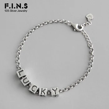 

F.I.N.S Charms Bracelet Female Real 925 Sterling Bracelets For Women Lucky Letter Square Friendship Bracelets Fine Jewelry