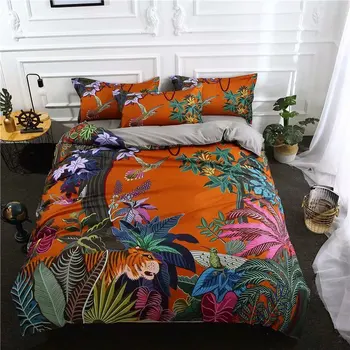 

Colorful Flowers and Animal Tiger Elephant Swan Print Bedding Set Queen Size Cheap Duvet Cover Bed Sheets with Pillowcase