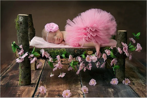 Новая юбка-пачка для новорожденных розового цвета с сочетающейся цветочной повязкой на голову, потрясающая юбка-пачка для новорожденных TT006