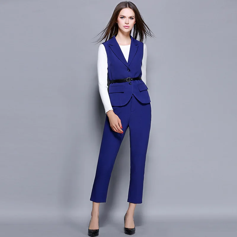 Women office pant suit work formal 2017 Spring Pants Suits 2 Piece Set