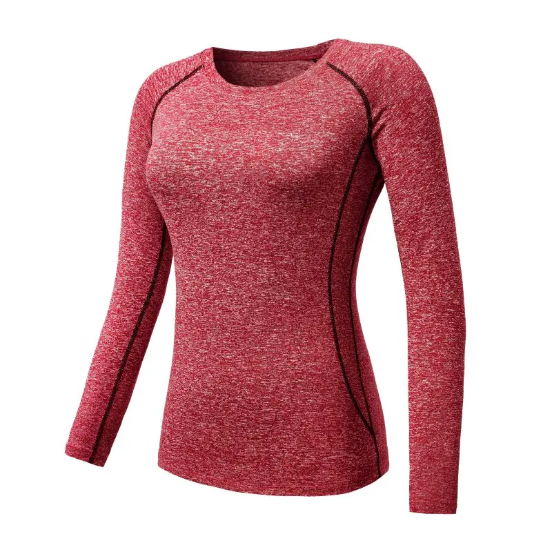 Женские футболки с длинным рукавом для бега, компрессионные футболки для фитнеса, йоги, дышащие тренировочные топы для бега, XXL спортивная одежда - Цвет: Красный