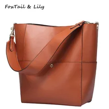 FoxTail& Lily модная сумка-мешок из натуральной кожи, женские сумки на плечо, высокое качество, Большая вместительная женская кожаная сумка для покупок
