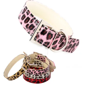 

Cute Pu Simulation Leather Dog Pet Neck Collar Leopard Print Buckle Adjustable Breathable Strap Durable