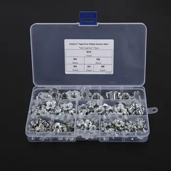 

110Pcs Galvanized Pronged Tee Nut Sliding Four Claws T Nuts Rivet nut Assortment Kit M3/M4/M5/M6/M8/M10 Furniture Hardware