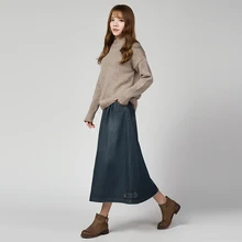 Осень-зима модные женские туфли юбка Винтаж Ретро Высокая Талия плиссе длинный отрезок юбка джинсовая юбка Saia Femininas