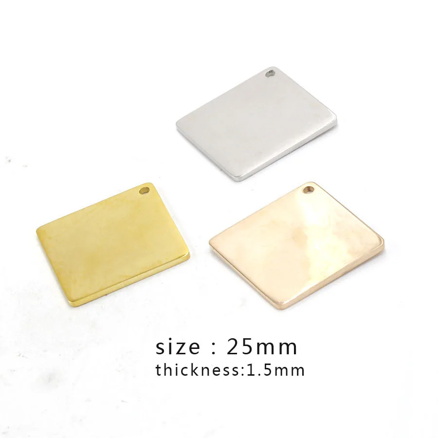 

25mm Stainless Steel Blank Square Charm Pendant Silver/Gold/Rose Gold Metal Tag For Engraving Mirror Polished Wholesale 10pcs