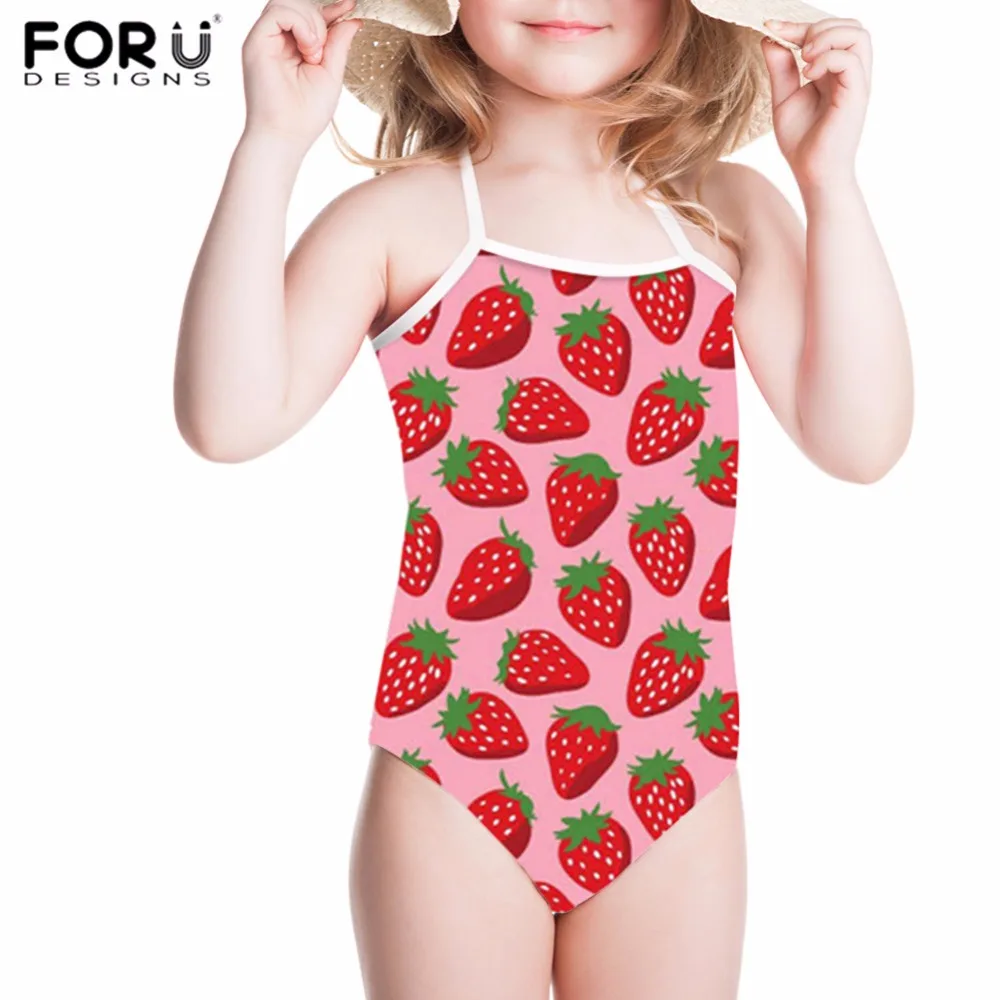 

FORUDESIGNS One Piece Swimsuit for Girls Children Swimwear Friuts Strawberry Printing Bathing Suit Baby Bikinis Kids Swim Suits